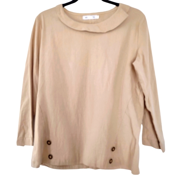 Mislook Women’s Tan Cotton Blend  Casual Top Size‎ Medium Button Accents - Picture 1 of 7